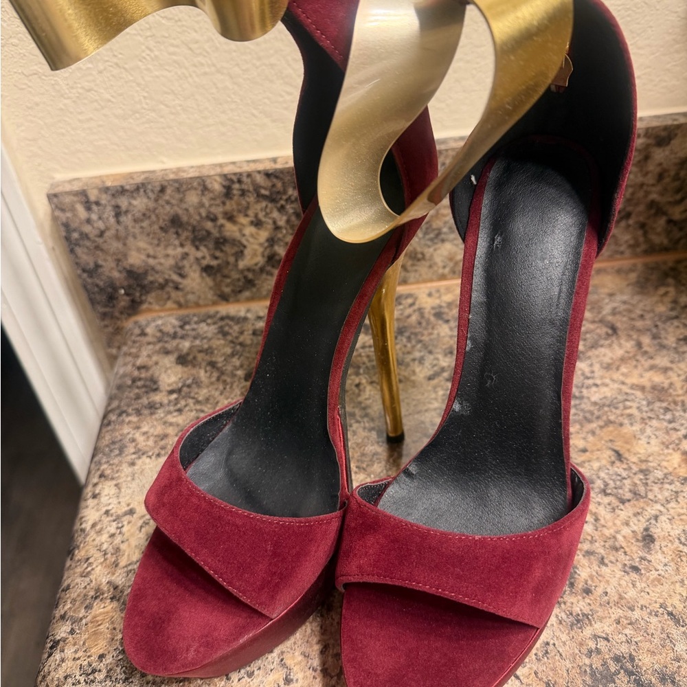 Women’s Burgundy Suede Open-Toe High Heels